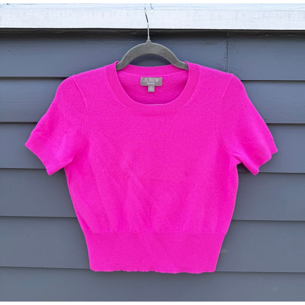J.CREW Cashmere shrunken T-shirt Wild Peony Hot Pink XS - Picture 2 of 4